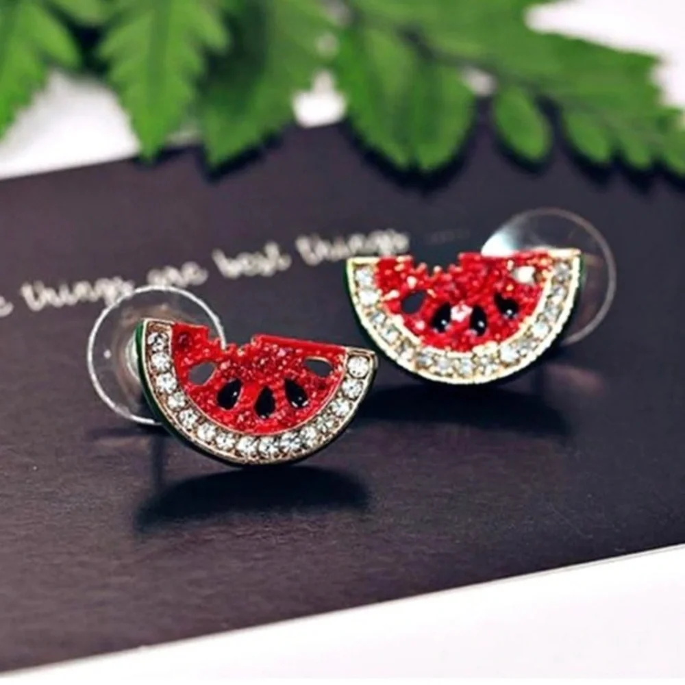 2/$30🌵 Watermelon Slice Fruit Rhinestone Pave Stud Summer Small Dainty Earrings